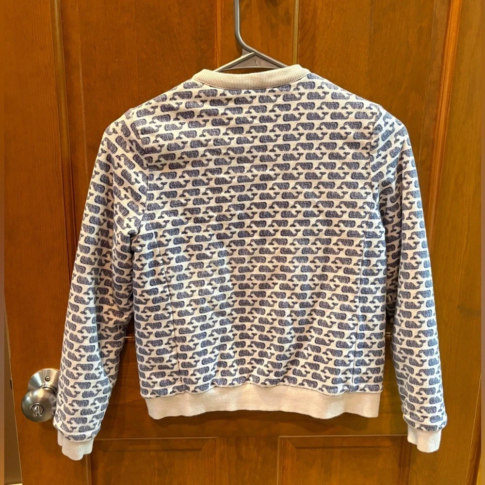 Vineyard Vines Girls Reversible Whale Print Sherpa Bomber Jacket Size M 10-12